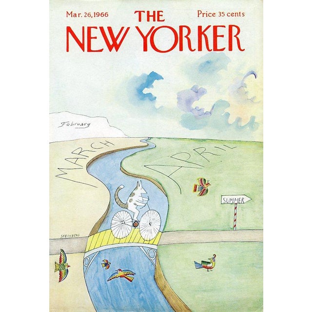 Original vintage New Yorker magazine cover dated March 26, 1966 featuring a Seasons theme. Cover art by Saul Steinberg...
