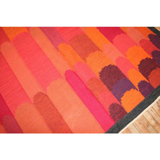 Orange Vintage Zabihi Collection Swedish Kilim Dramatic Irma Kronlund - 6'6" x 8'7" For Sale - Image 8 of 10