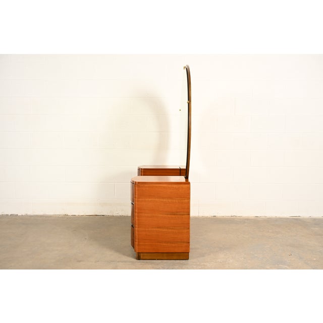 Donald Deskey Style Art Deco Burl Wood Vanity Dresser With Mirror, Circa 1930s For Sale - Image 12 of 14