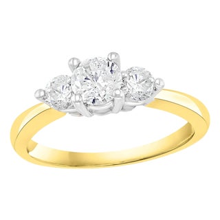 Three-Stone Diamond 1.0 Carat Traditional Ring/Band 14 Karat Yellow Gold For Sale