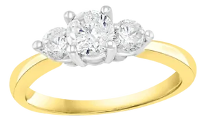 Three-Stone Diamond 1.0 Carat Traditional Ring/Band 14 Karat Yellow Gold