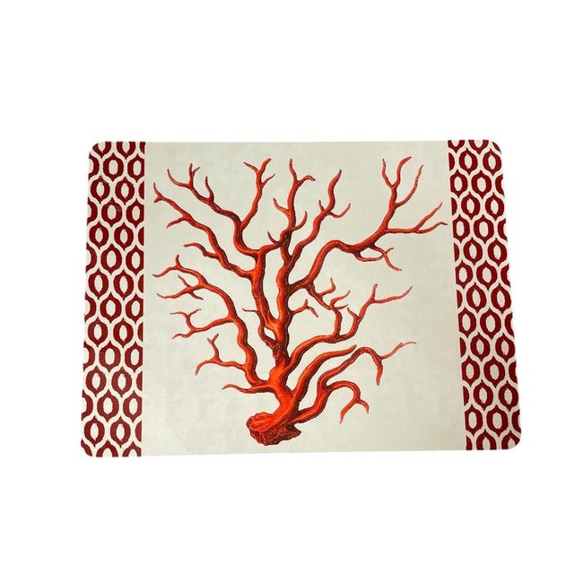Italian Vintage Italian Placemats With Red Coral and Geometric Border - Set of 6 For Sale - Image 3 of 10