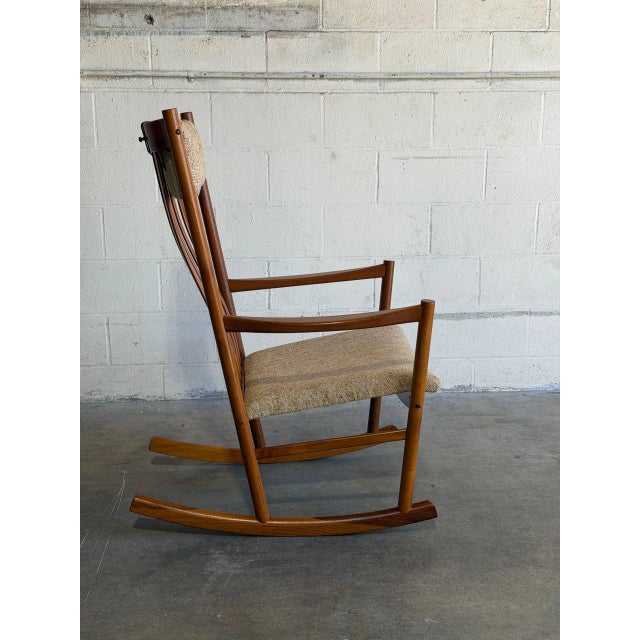 Mid-Century Modern In Style of Hans Wegner Teak High Back Rocking Armchair Danish Vintage 1960s For Sale - Image 3 of 13