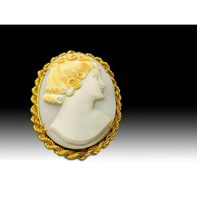 Important pendant in yellow gold cameo old "Oval" pendant in 18k set with claws decorated with a shell cameo representing...