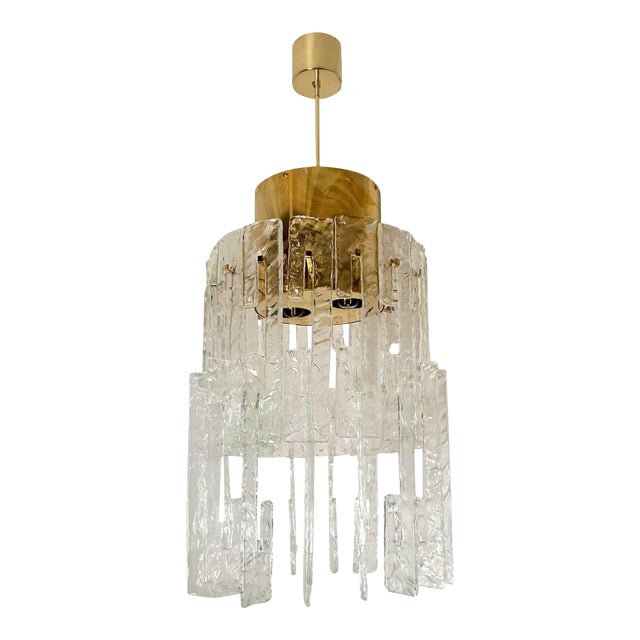 1970s Mid-Century Modern Brass-Murano Glass Chandelier For Sale