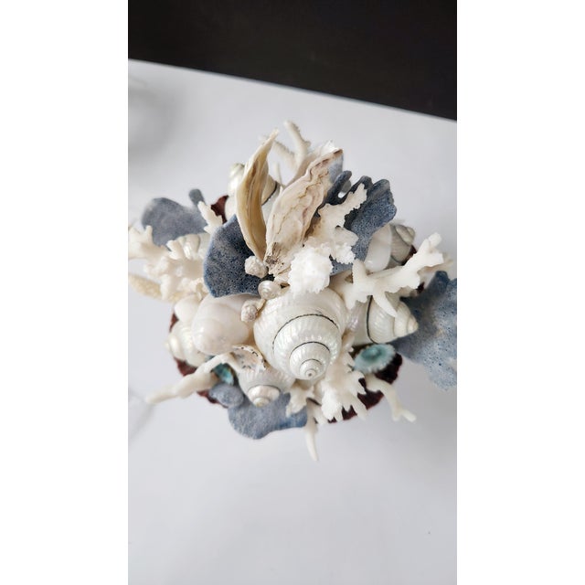 Blue Handmade Coastal Seashell Sculpture – Seashell & Blue Ridge Coral Arrangement For Sale - Image 8 of 15