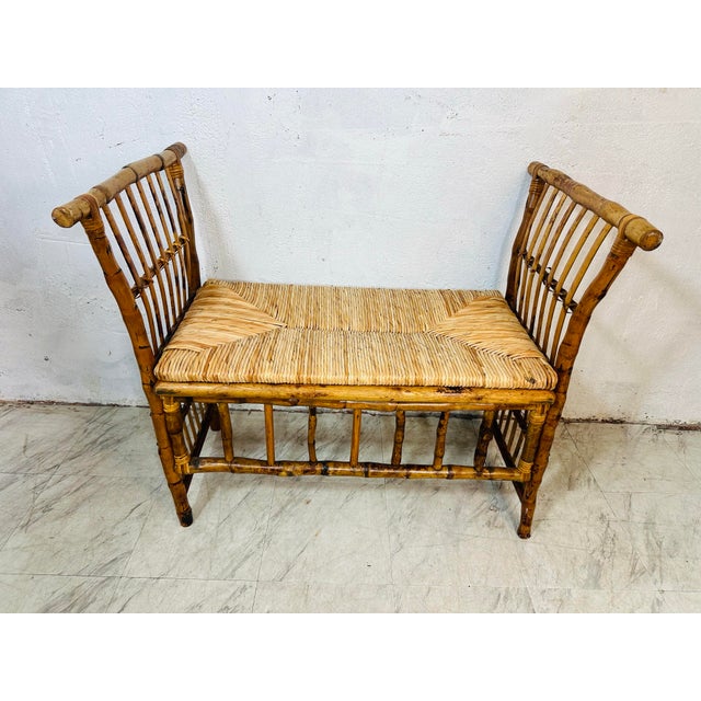 This vintage rattan bench features a charming and natural design: 1. Material: • Constructed from rattan, with a rich,...