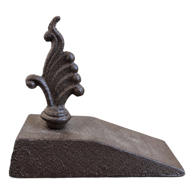 French Wrought Iron Doorstop With Ornate Foliate Finial For Sale
