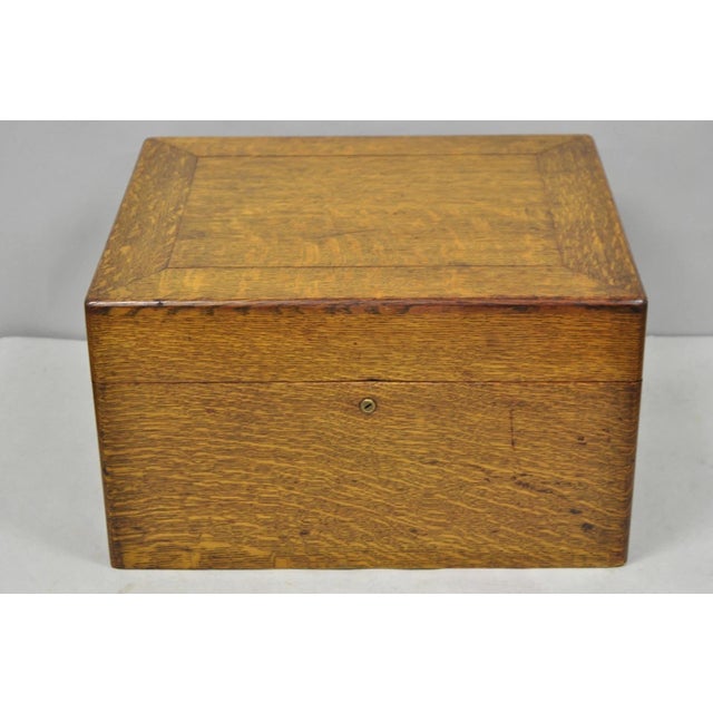 Arts & Crafts Antique Arts & Crafts Quartersawn Oak Fitted Silverware Case Flatware Chest Box For Sale - Image 3 of 18