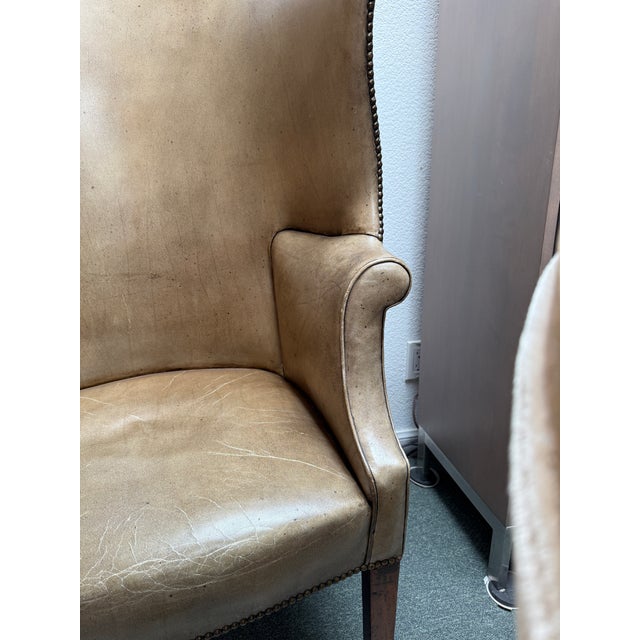 George III Studded Leather Wingback Chair For Sale - Image 10 of 12