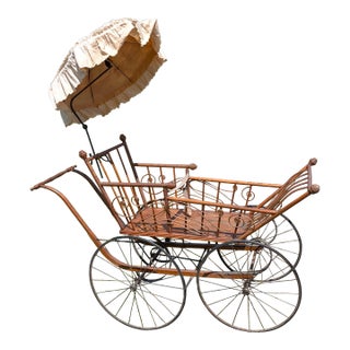 Antique Victorian Perambulator Carriage Go-Cart With Umbrella the Kinley 1870s Rare For Sale