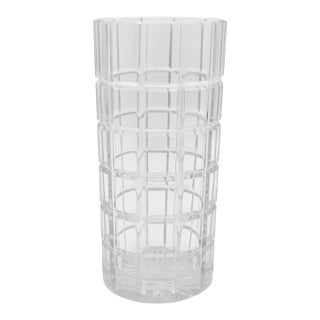 Vintage Mid-Century Pressed Crystal Vase – Geometric Block Pattern For Sale