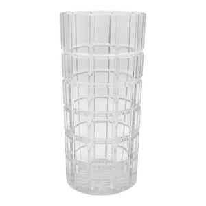 Vintage Mid-Century Pressed Crystal Vase – Geometric Block Pattern