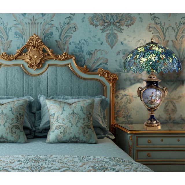 Late 19th Century Antique Sevres Style Bronze Ormolu Têtes De Satyres Cobalt Blue Porcelain Table Lamp For Sale - Image 5 of 18