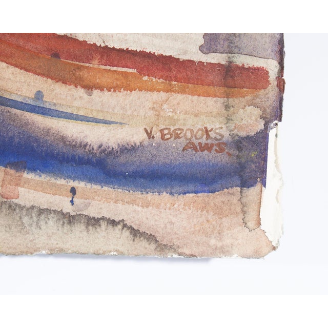 Paint Virginia Brooks Signed Watercolor Painting of a Mediterranean Town For Sale - Image 7 of 7