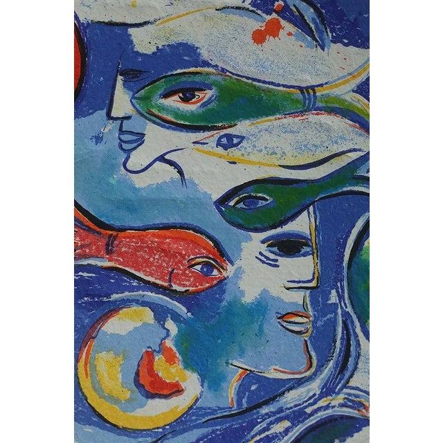 Dagmar Glemme, Composition with Fish and Faces, Color Lithograph, Framed For Sale - Image 4 of 6