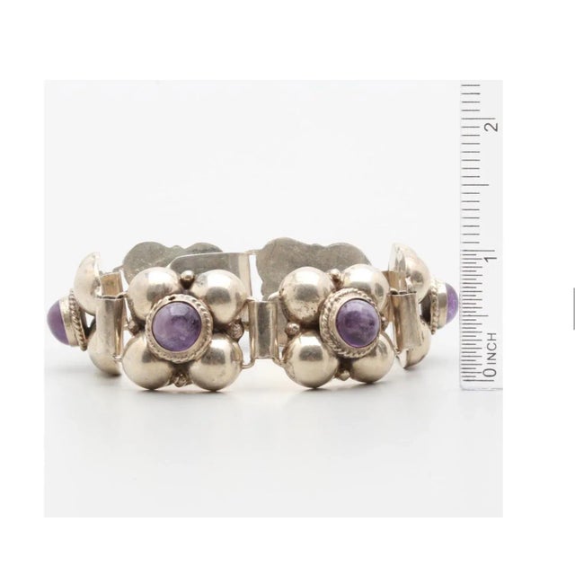 Mid 20th Century Mid 20th Century Mexico Sterling Silver Amethyst Cabochon Bracelet For Sale - Image 5 of 11