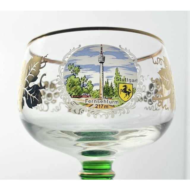 Glass 1970s Schott-Zwiesel Green & Gold Leaf 6 German Roemer Wine Glasses For Sale - Image 7 of 10