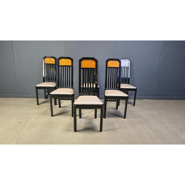 Vintage Burl Wood and Lacquer Dining Chairs, 1980s, Set of 6 For Sale - Image 12 of 14