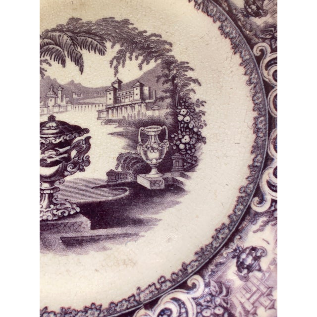 Mid 19th Century Antique P. W. & Co. Purple Mulberry Transferware Plate, “Washington’s Vase” - 9” For Sale - Image 5 of 6