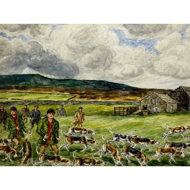 Original 1943 George Anderson Short Watercolor Painting – The Badsworth Hunt on Foot, Easingwold: A Wartime Yorkshire...