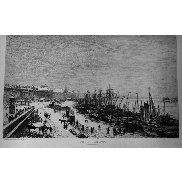 Traditional The Port Of Bordeaux, France In Winter: A 19th C. Etching by Maxime Lalanne, 1868 For Sale - Image 3 of 7