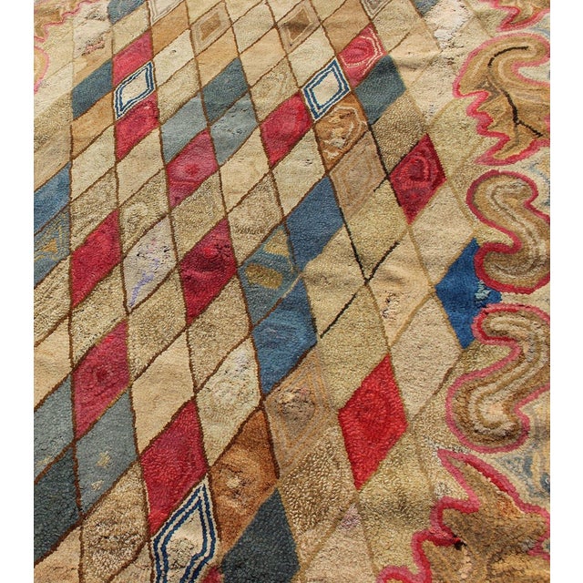 Late 19th Century Colorful 19th Century Antique American Hooked Rug With Diamond Design 4'1 X 8'8 For Sale - Image 5 of 11
