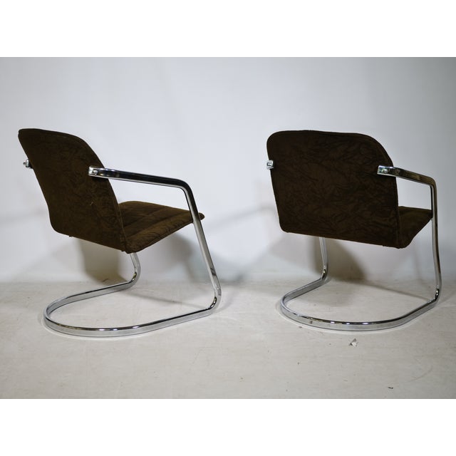 Mid-Century Cantilever Armchair and Coffee Table in Chrome and Smoked Glass, 1970s, Set of 3 For Sale - Image 10 of 12