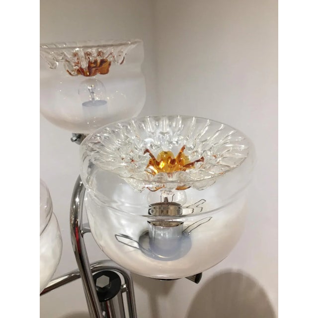 Mid-Century Italian Murano Glass and Steel Floor Lamp, 1969 For Sale - Image 4 of 6