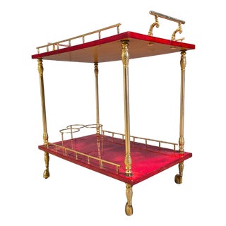 Italian Lacquered Goatskin Serving Bar Cart from Aldo Tura, 1960s For Sale