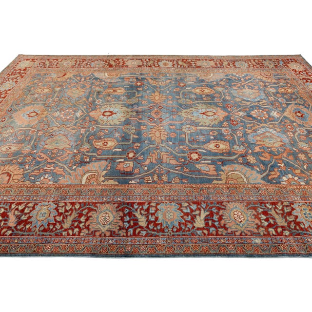 1900 - 1909 8 X 12 Antique 1900s Sultanabad Rug – Hand-Knotted Wool in Blue For Sale - Image 5 of 9