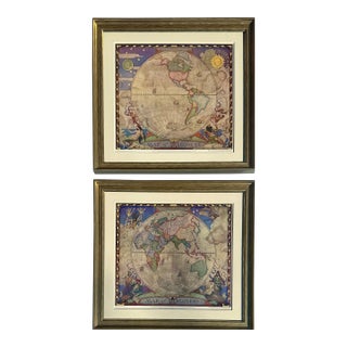 Map of Discovery, Nc Wyeth, 1928 (Set of 2, Framed) For Sale