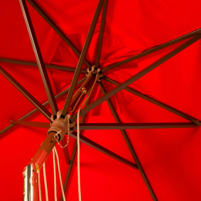 Modern 9 Ft Wooden Outdoor Umbrella in Red For Sale - Image 3 of 4