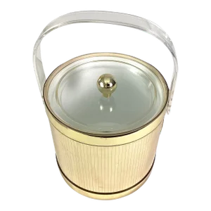 Mid-Century Modern Gold-Tone Metal and Lucite Ice Bucket
