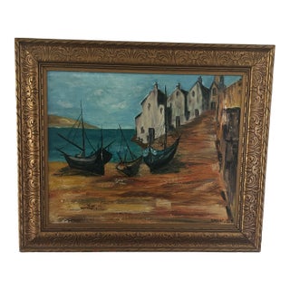 1960s Original Mid Century Painting of a Nautical Scene. It Is Framed in a Gold Frame. For Sale