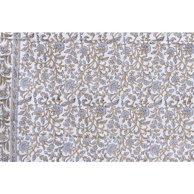 Boho Chic Azure Vine, Hand Blockprint Cotton Coverlet For Sale - Image 3 of 7