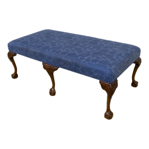 Sherrill Blue Upholstered Ball & Claw Large Ottoman Bench