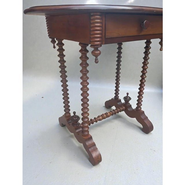 Early 20th C. Antique Spindle Leg Solid Wood Side Table 2 Way Drawer For Sale - Image 4 of 7