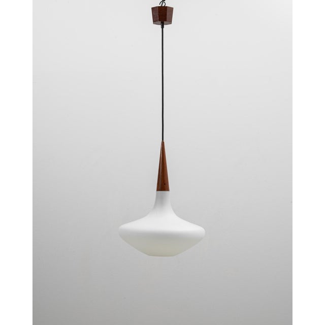 1950s Dutch Philips Wood and Opal Glass Pendant Lamp By Louis Kalff For Sale - Image 16 of 18