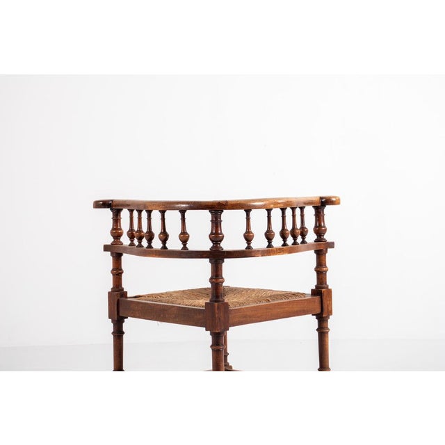 Antique Walnut Corner Chair with Spindle Back and Straw Seat, 1890s For Sale - Image 6 of 12