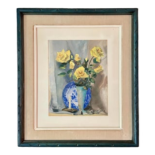 Mid-Century Modern Original Watercolor Still-Life Painting by Frankel For Sale