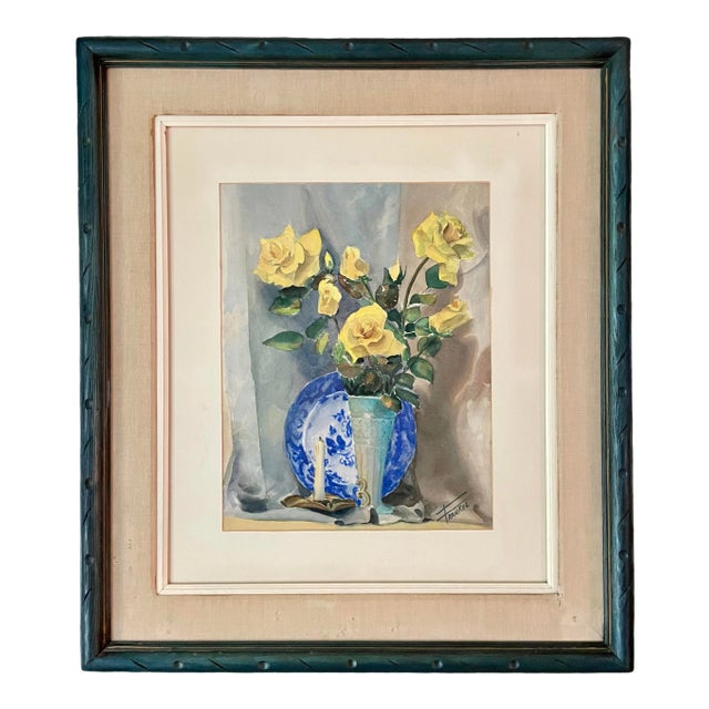 Mid-Century Modern Original Watercolor Still-Life Painting by Frankel For Sale