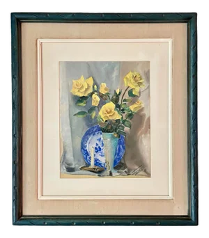 Mid-Century Modern Original Watercolor Still-Life Painting by Frankel