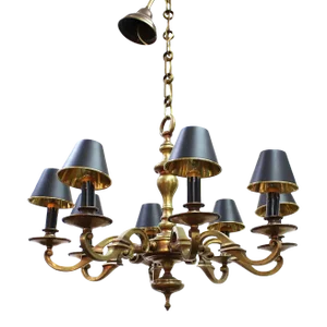 1900s Arts and Crafts Heavy Eight Arm Brass Chandelier