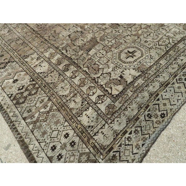 Galerie Shabab Collection Early 20th Century Beshir Large Room Size Tribal Rug in Neutral Earth Tones For Sale - Image 9 of 10