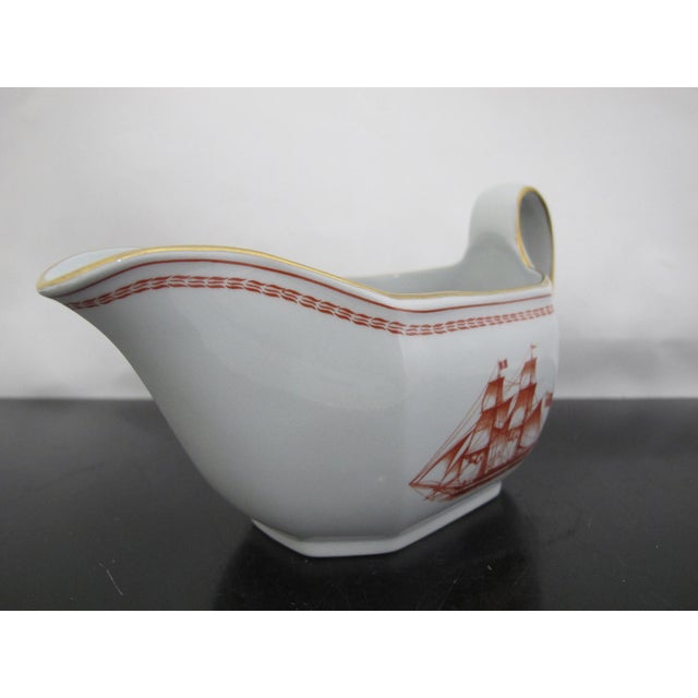 Metal Spode Copeland Red Gold Trim Ships Trade Winds Sauce Gravy Boat W/Underplate For Sale - Image 7 of 14
