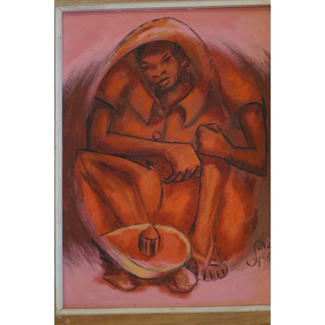 1960s Petion Savain Signed Haitian Pink Figural Painting, Framed For Sale - Image 10 of 12