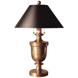 Chapman & Myers for Visual Comfort Signature Classical Urn Form Medium Table Lamp in Antique-Burnished Brass with Black Shade For Sale