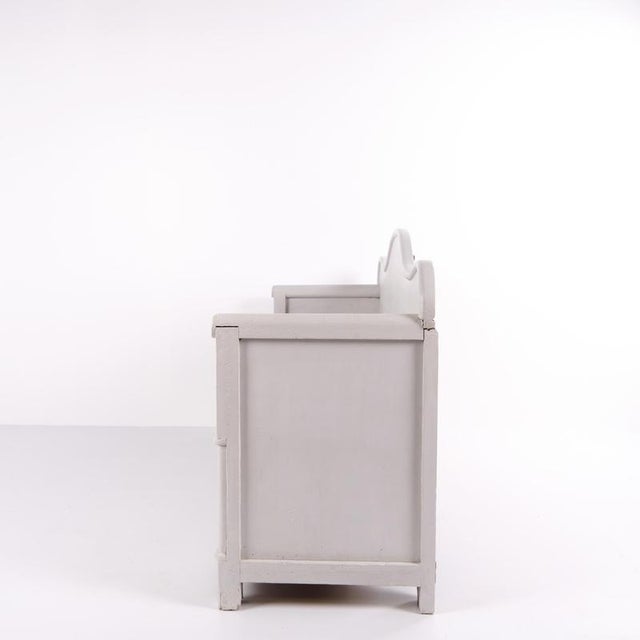 Antique Swedish Bench in Grey Painted Pine with Storage, 1900s For Sale - Image 3 of 11