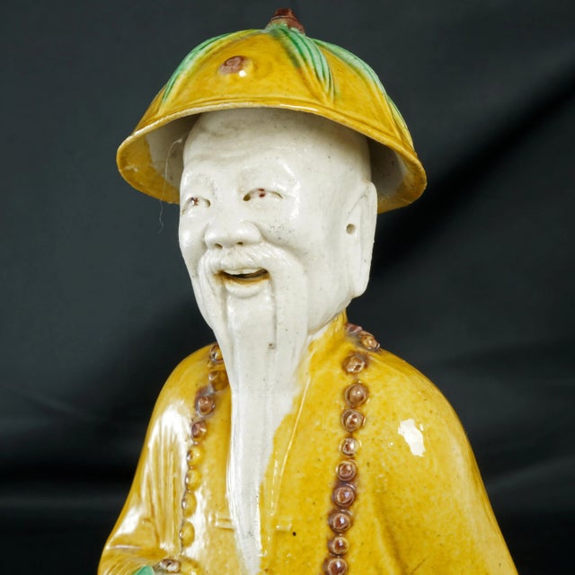 Ceramic 1900s Late Qing/Republic Chinese Mandarin Elderly Man Porcelain Figure For Sale - Image 7 of 11